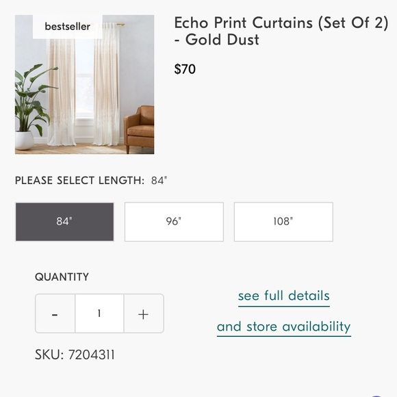 West Elm Echo Print Gold Dust Curtains - Picture 6 of 6
